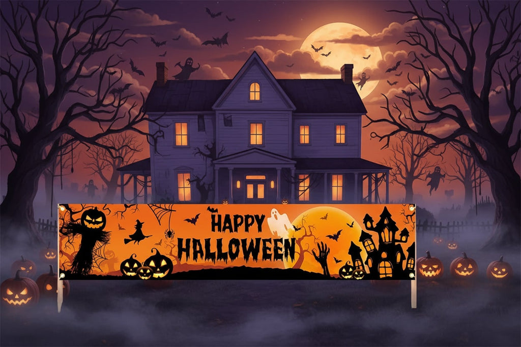 Halloween Banner Large Outdoor Decoration with Pumpkin Witch and Scarecrow Graphics for Yard - Image 6