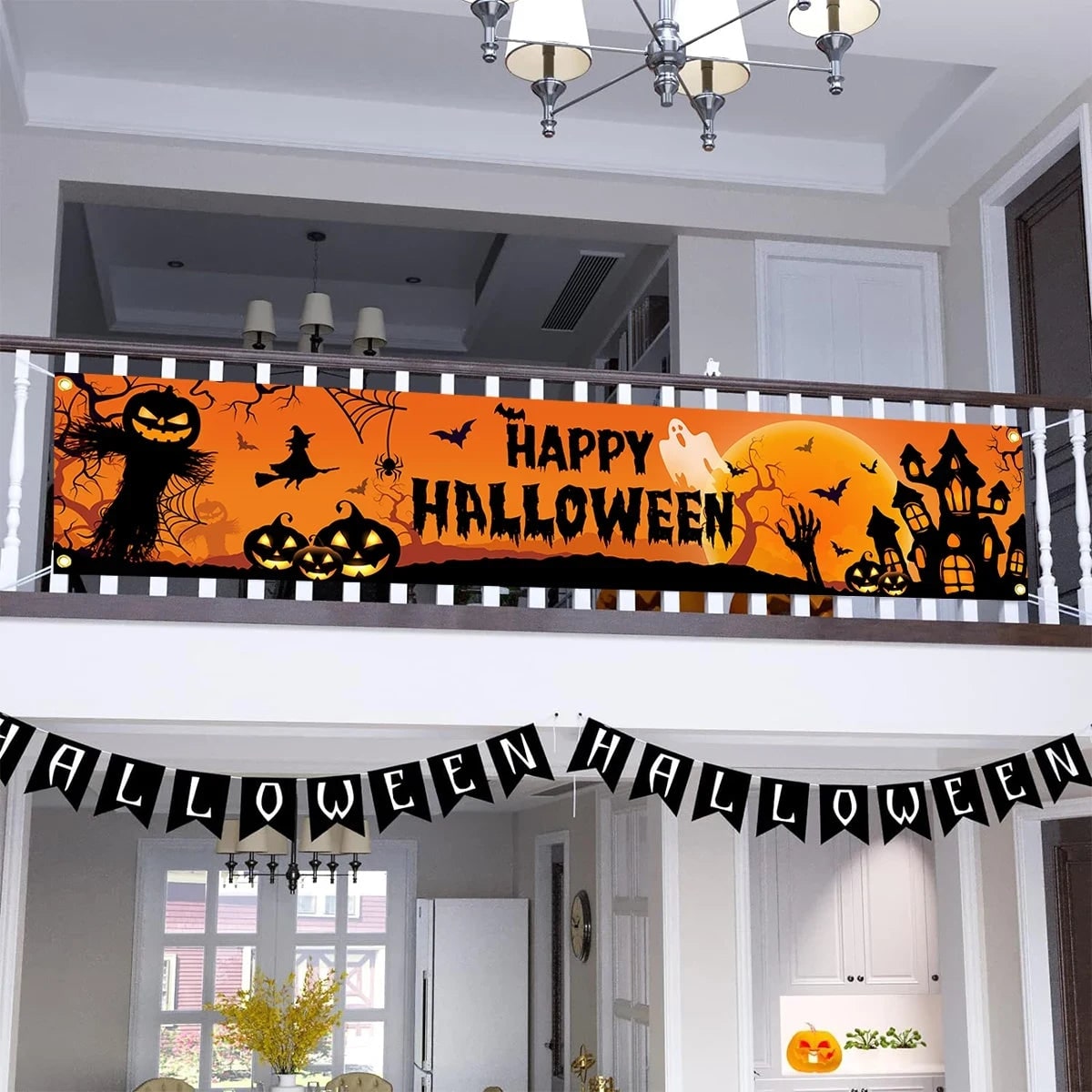 Halloween Banner Outdoor Yard Sign with Jack-O-Lantern and Witch Silhouettes for Party Decoration - Image 3