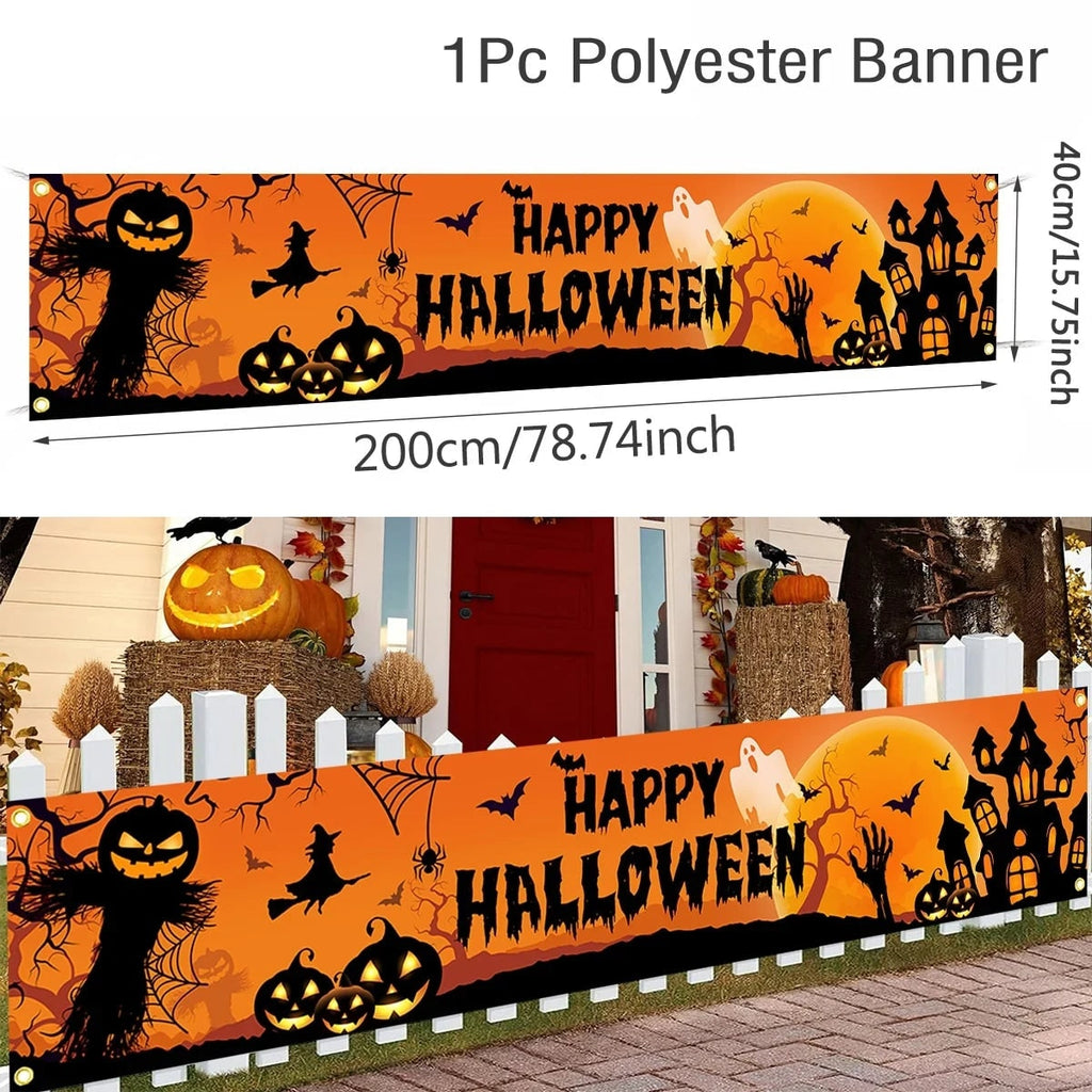 Halloween Banner Outdoor Yard Sign with Jack-O-Lantern and Witch Silhouettes for Party Decoration - Image 5