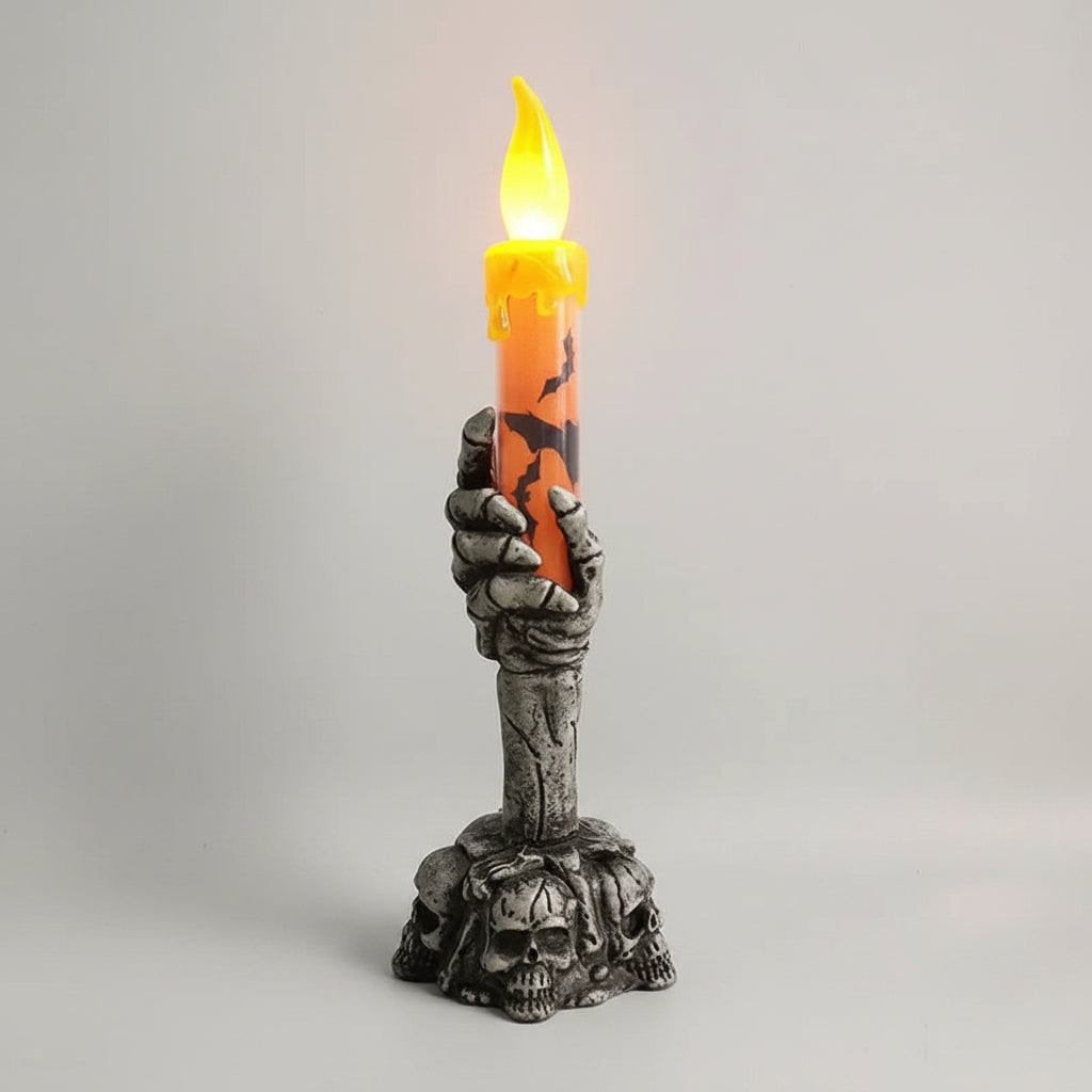 Halloween Battery Operated Flameless Candle with Skeleton Hand Holder and LED Light - Image 3