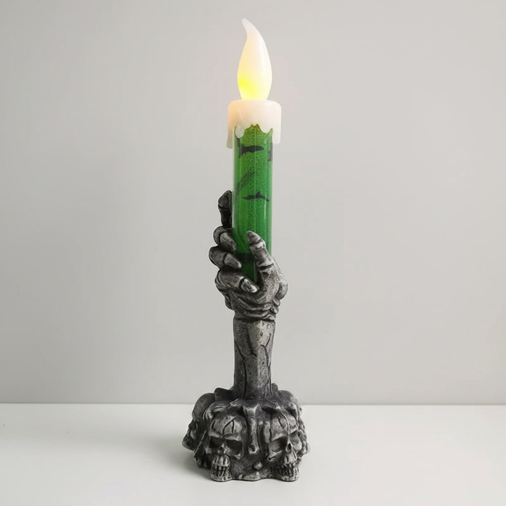 Halloween Battery Operated Flameless Candle with Skeleton Hand Holder and LED Light - Image 4