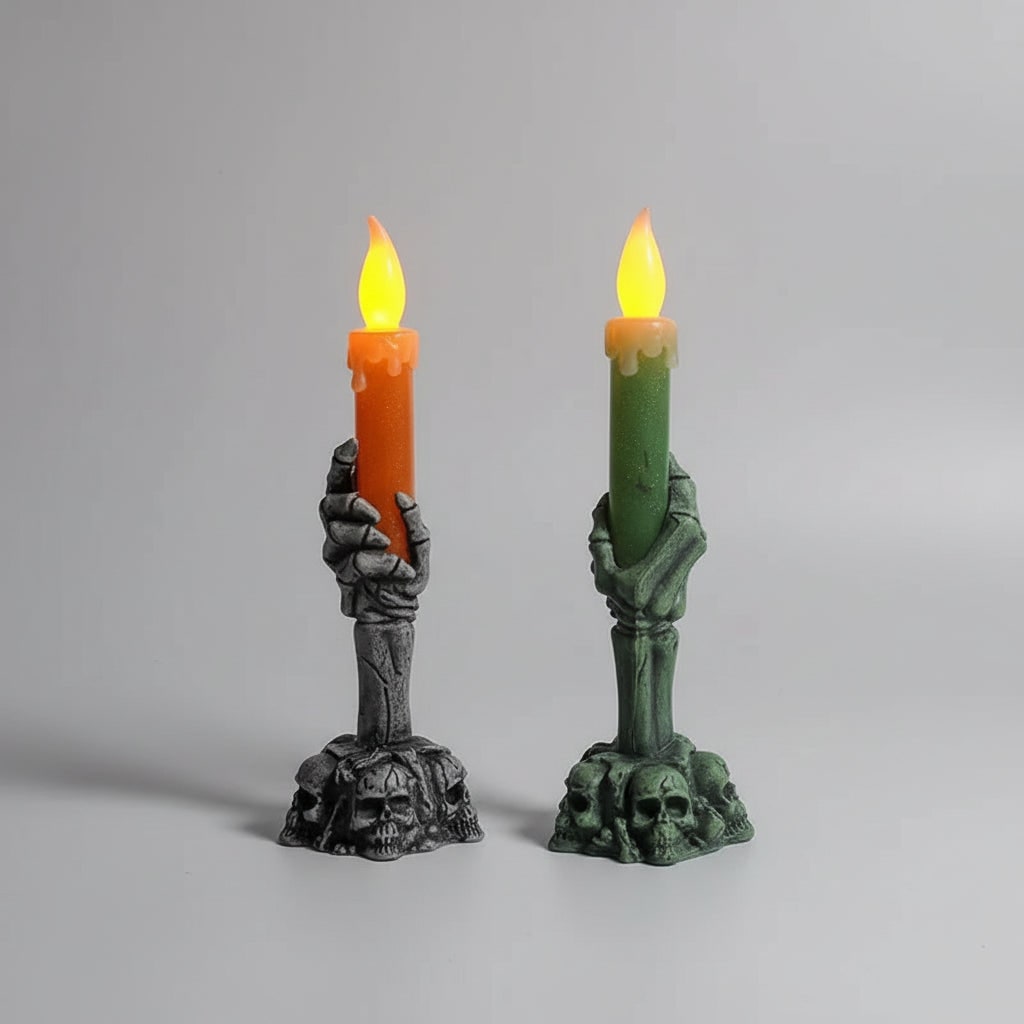 Halloween Battery Operated Flameless Candle with Skeleton Hand Holder and LED Light - Image 5