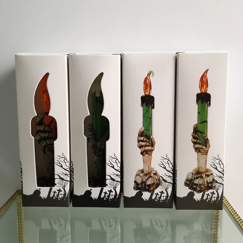 Halloween Battery Operated Flameless Candle with Skeleton Hand Holder and LED Light - Image 7
