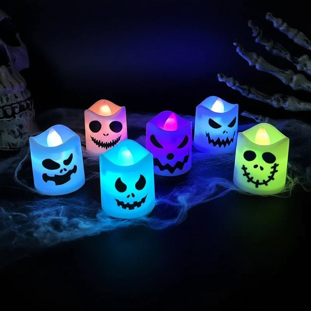 Halloween Battery Operated Tea Lights with Color Changing LED Flameless Candles Set of 6 - Image 1