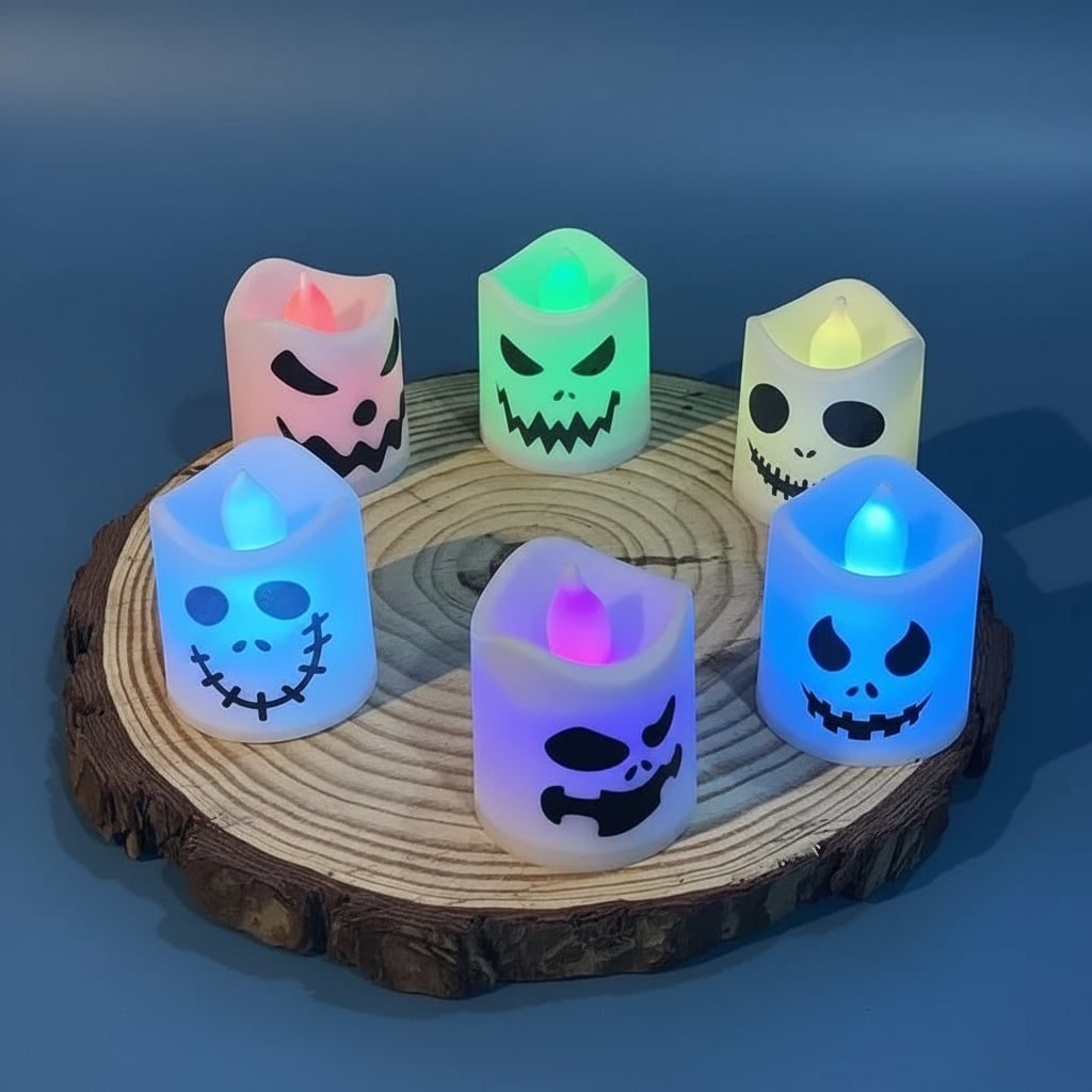 Halloween Battery Operated Tea Lights with Color Changing LED Flameless Candles Set of 6 - Image 4
