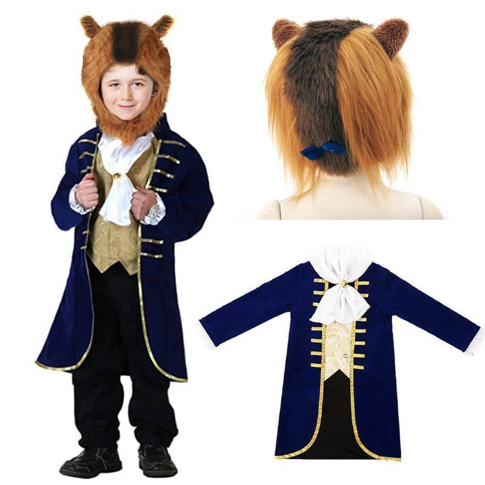 Halloween Beauty and beast mutant Costume with Velvet Jacket Horns Hood - Image 1