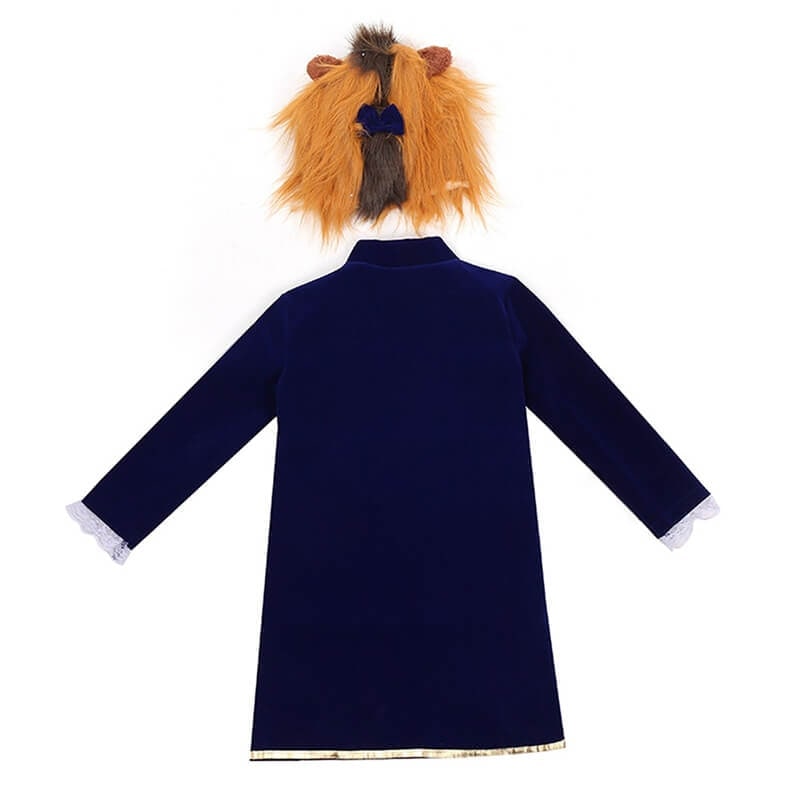 Halloween Beauty and beast mutant Costume with Velvet Jacket Horns Hood - Image 4
