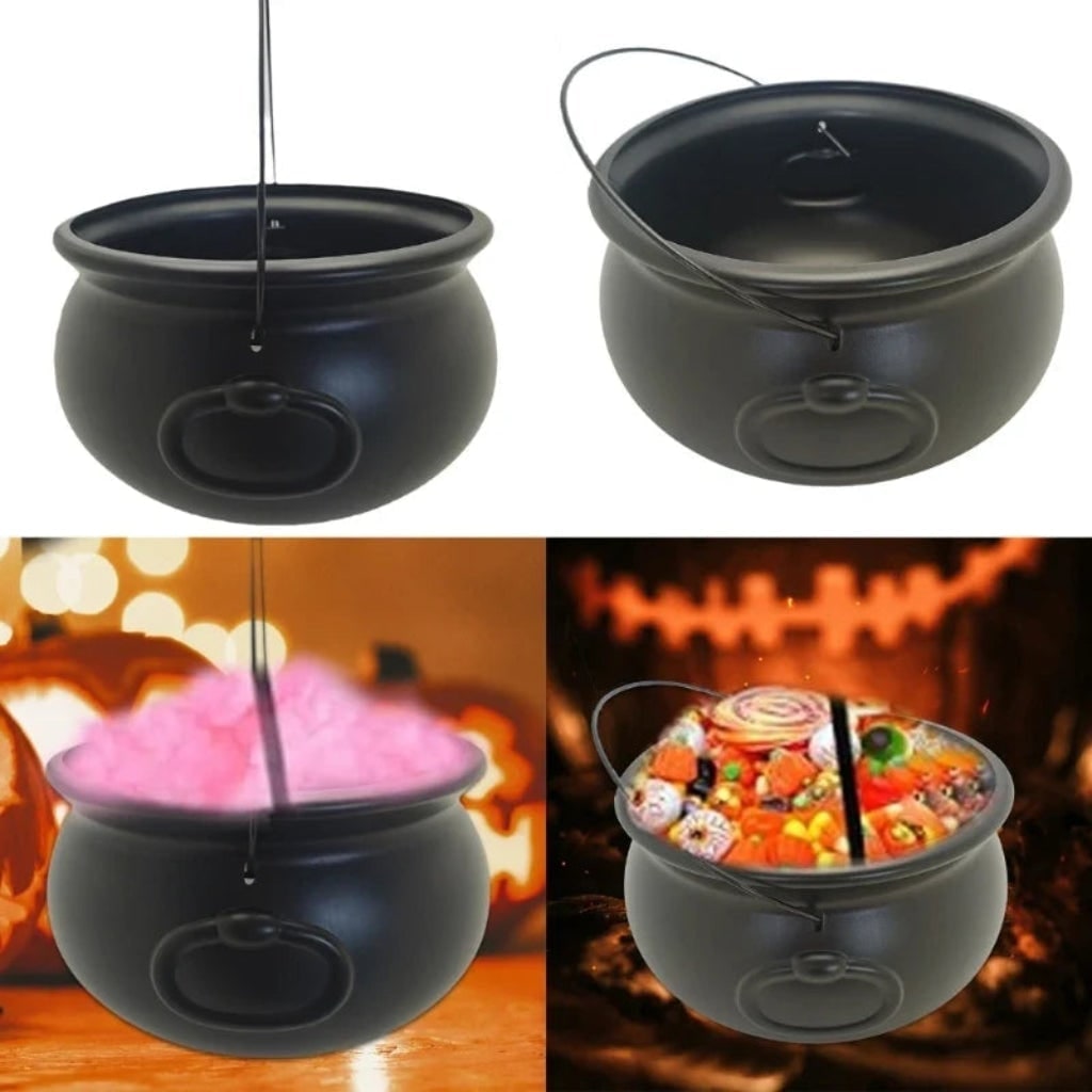 Halloween Black Plastic Bucket Cauldron with Wire Handle for Trick or Treat Party Decoration - Image 2