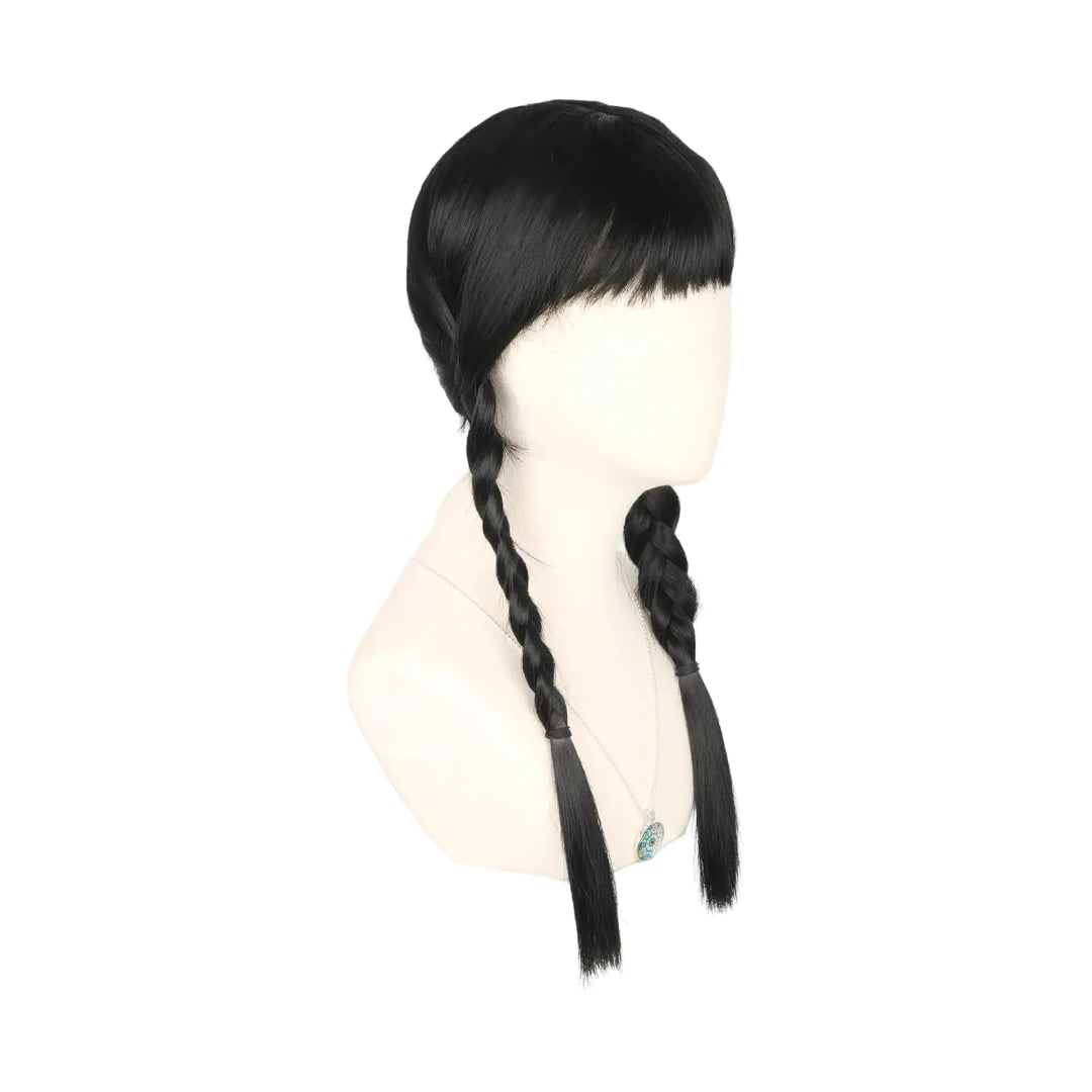 Halloween Braided Costume Wig with Straight Bangs and Pigtails Synthetic Hair Dress Up - Image 2