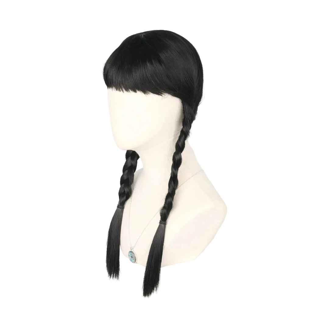 Halloween Braided Costume Wig with Straight Bangs and Pigtails Synthetic Hair Dress Up - Image 3