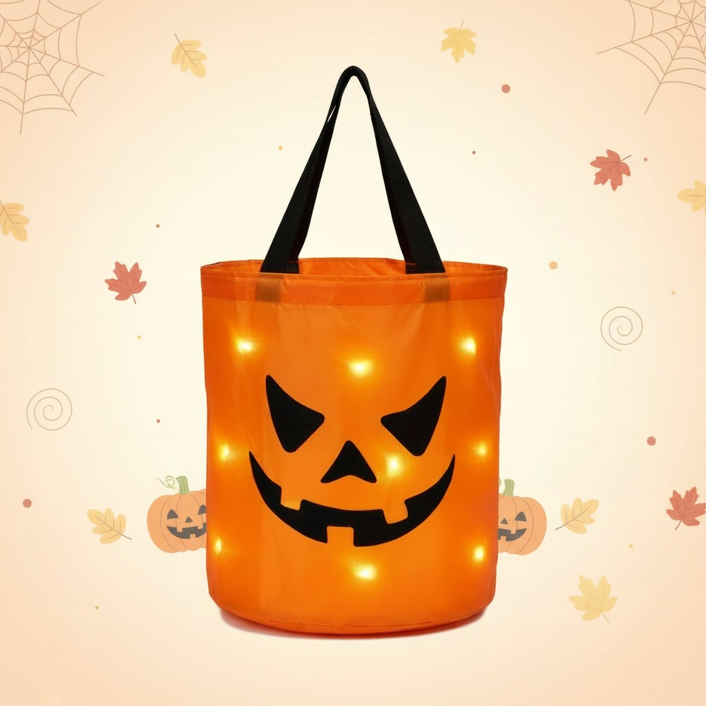 Halloween Candy Bag Reusable Bucket for Trick or Treat with LED Light Up Pumpkin Design - Image 5