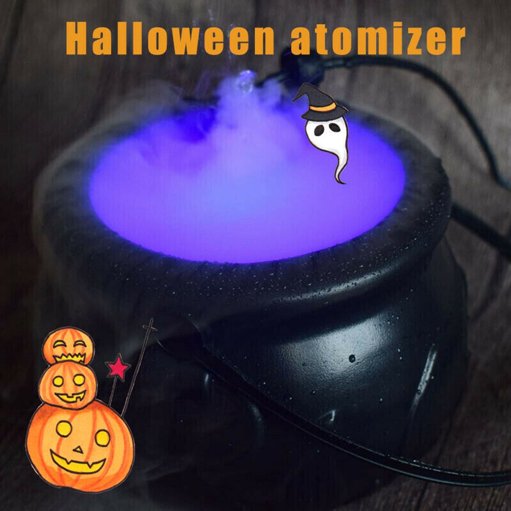 Halloween Cauldron Mist Maker Fogger with Color-Changing LED Lights for Party Decoration - Image 1