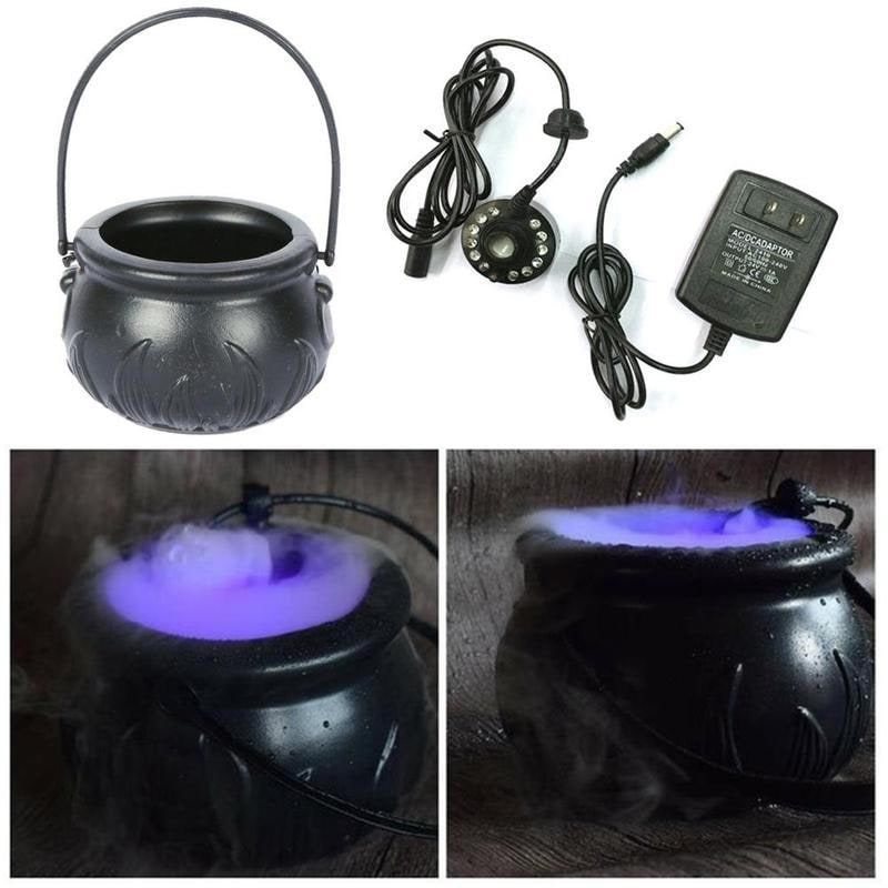 Halloween Cauldron Mist Maker Fogger with Color-Changing LED Lights for Party Decoration - Image 2