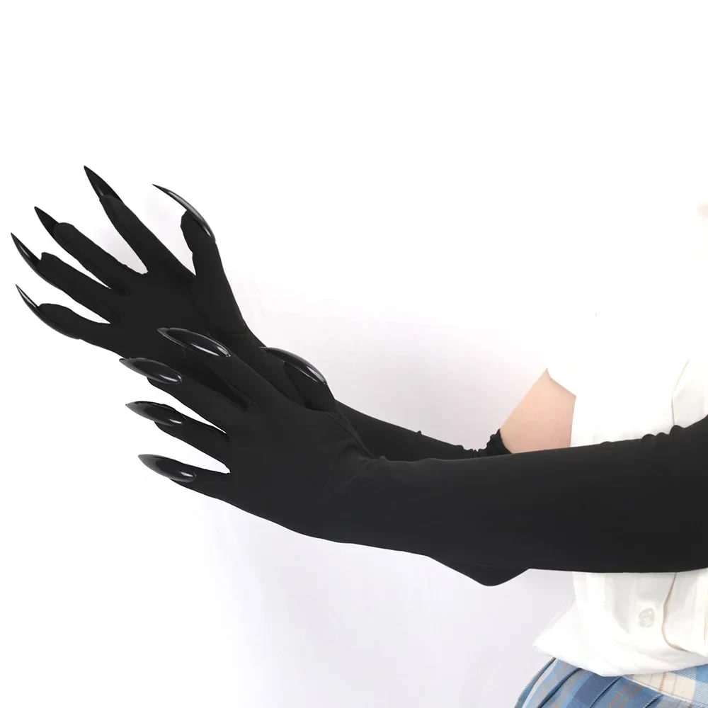 Halloween Claw Gloves Costume with Black Elbow Length Stiletto Nails White - Image 2