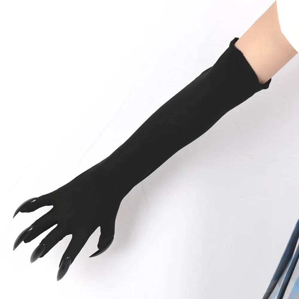 Halloween Claw Gloves Costume with Black Elbow Length Stiletto Nails White - Image 3
