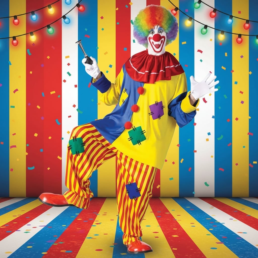 Halloween Clown Costume Outfit Colorful Tunic Striped Pants and Ruffled Collar for Circus Party - Image 1
