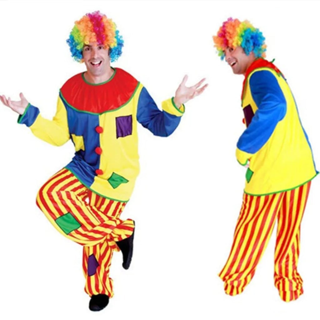 Halloween Clown Costume Outfit Colorful Tunic Striped Pants and Ruffled Collar for Circus Party - Image 2