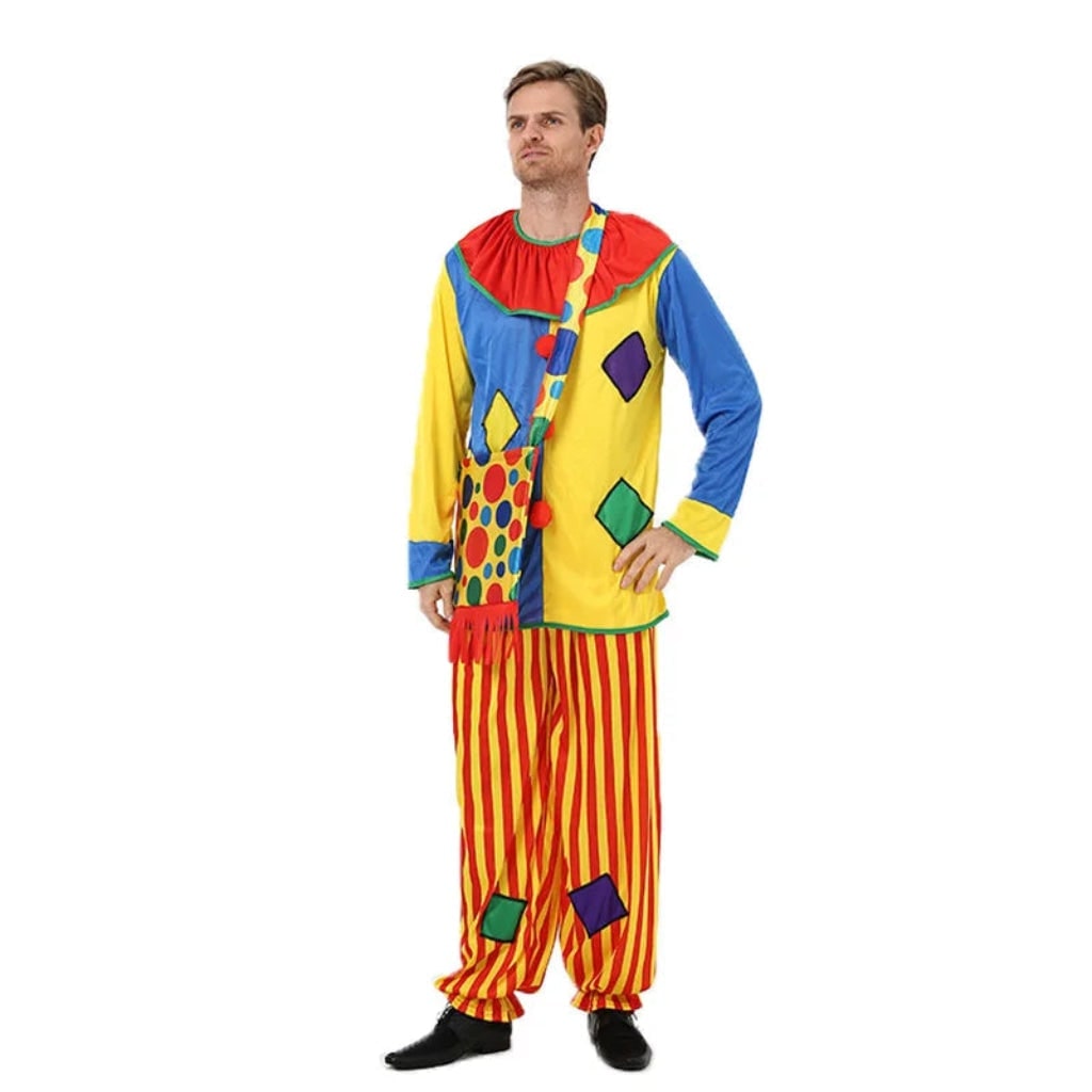 Halloween Clown Costume Outfit Colorful Tunic Striped Pants and Ruffled Collar for Circus Party - Image 3