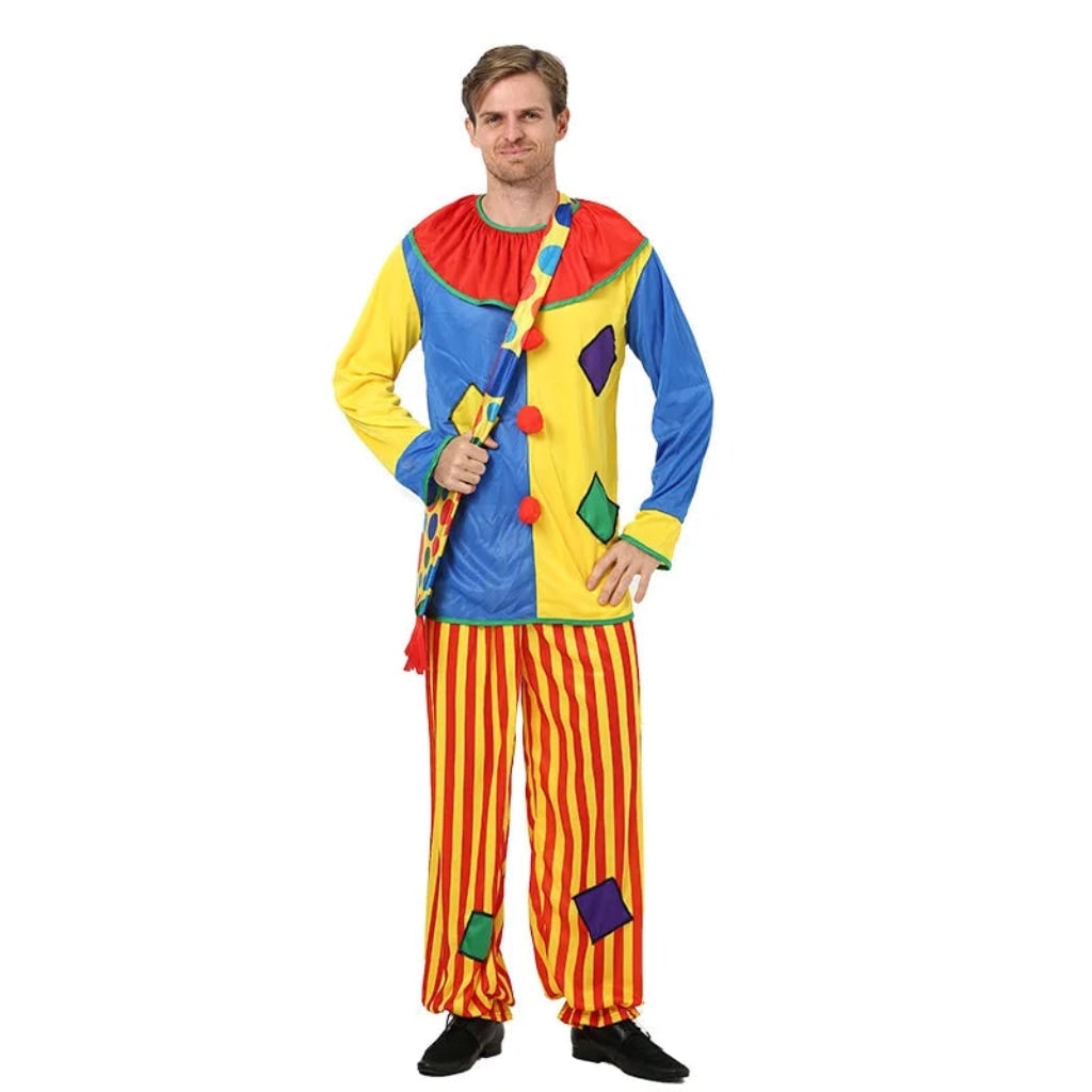 Halloween Clown Costume Outfit Colorful Tunic Striped Pants and Ruffled Collar for Circus Party - Image 4