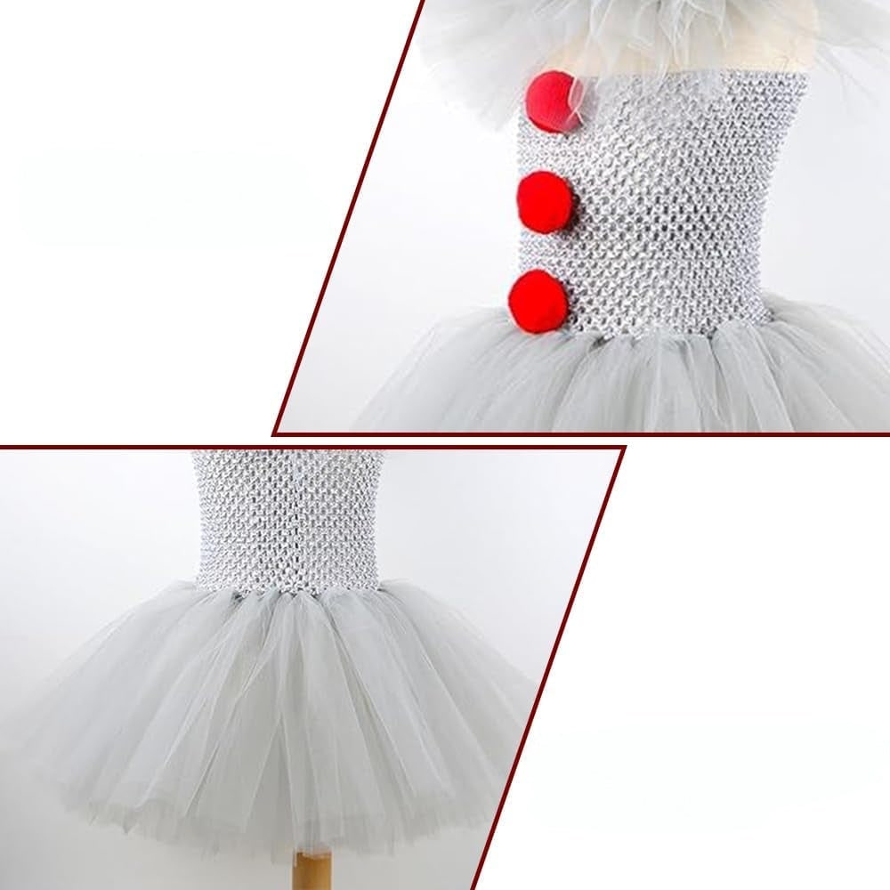 Halloween Clown Costume Outfit Dress with Tutu Collar Gloves and Hair Clips Accessories Set - Image 5