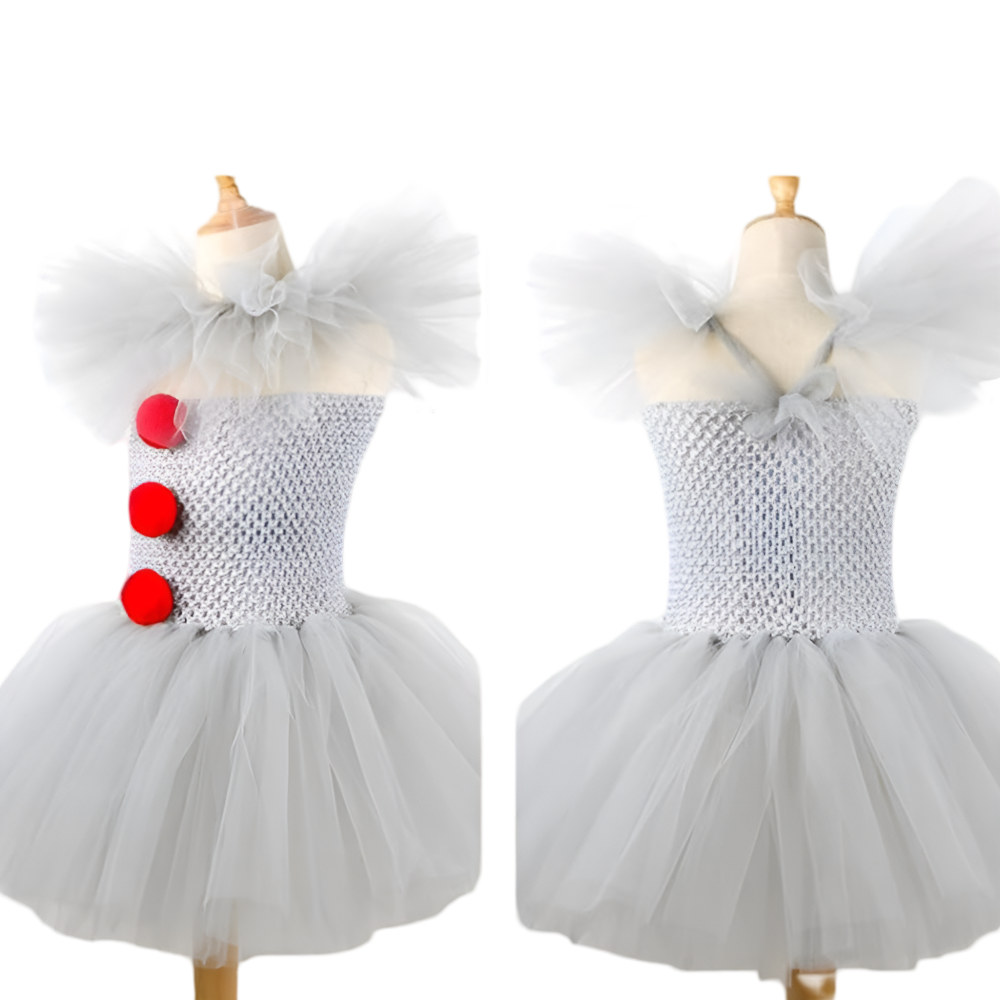 Halloween Clown Costume Outfit Dress with Tutu Collar Gloves and Hair Clips Accessories Set - Image 6