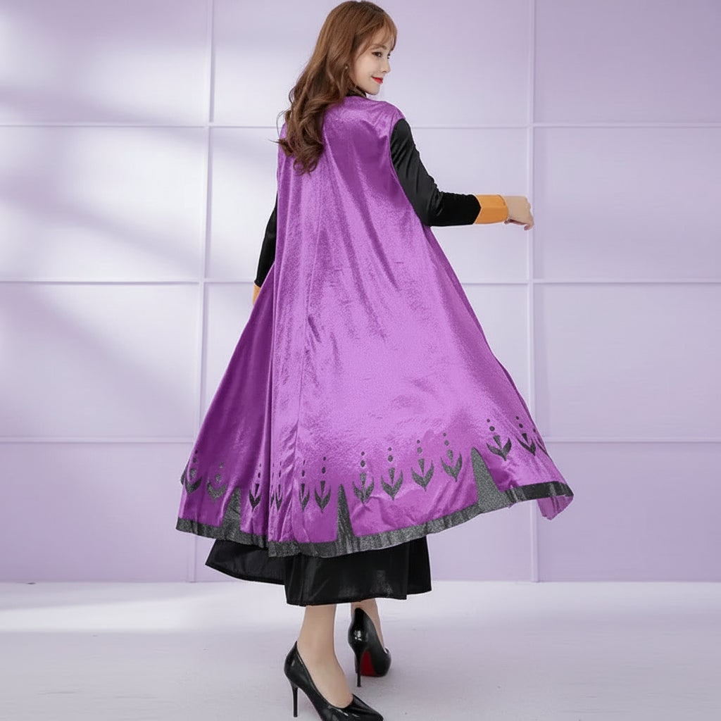 Halloween Cosplay Costume Princess Dress with Cape and Gold Embroidery - Image 3