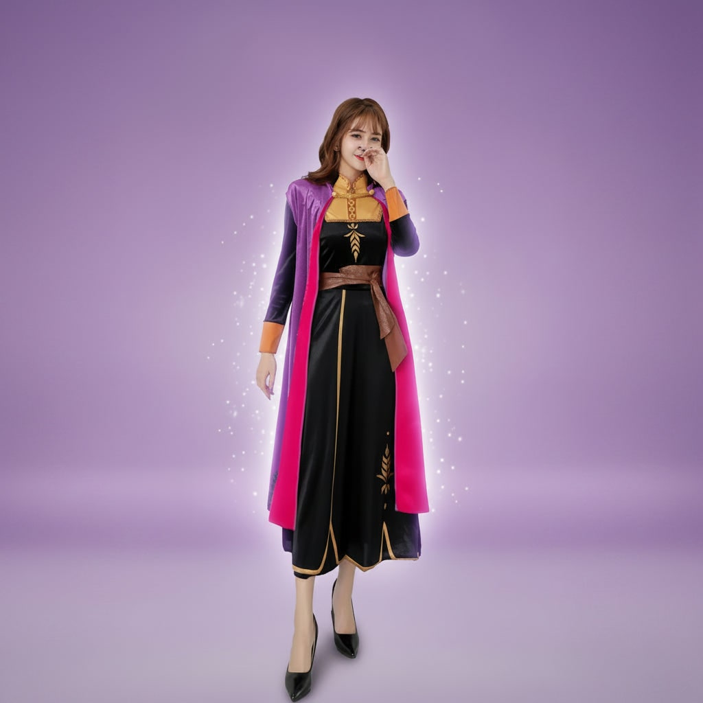 Halloween Cosplay Costume Princess Dress with Cape and Gold Embroidery - Image 4