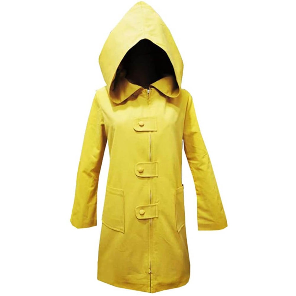 Halloween Cosplay Costume Yellow Hooded Raincoat Jacket with Zipper and Pockets - Image 3