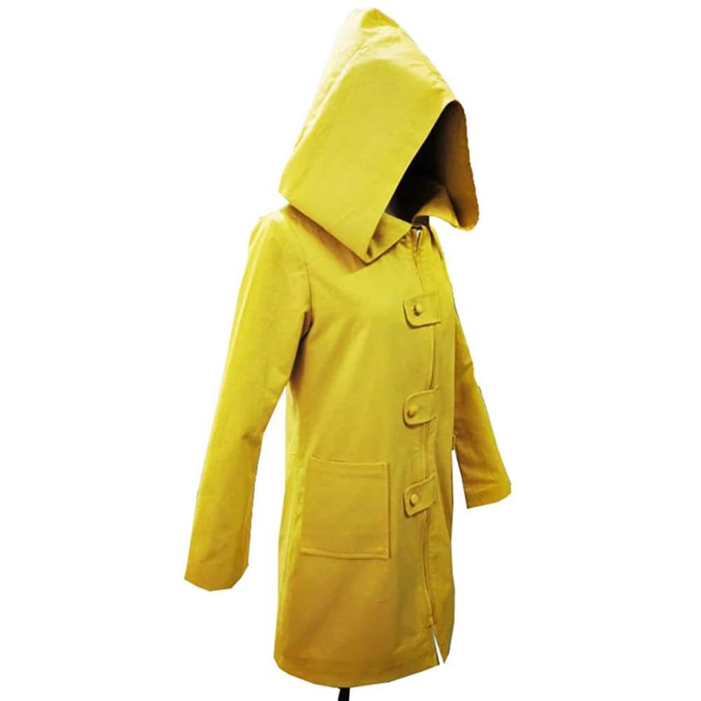 Halloween Cosplay Costume Yellow Hooded Raincoat Jacket with Zipper and Pockets - Image 4