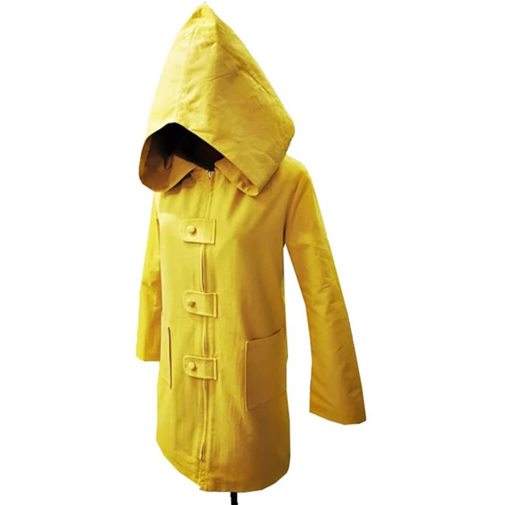 Halloween Cosplay Costume Yellow Hooded Raincoat Jacket with Zipper and Pockets - Image 5