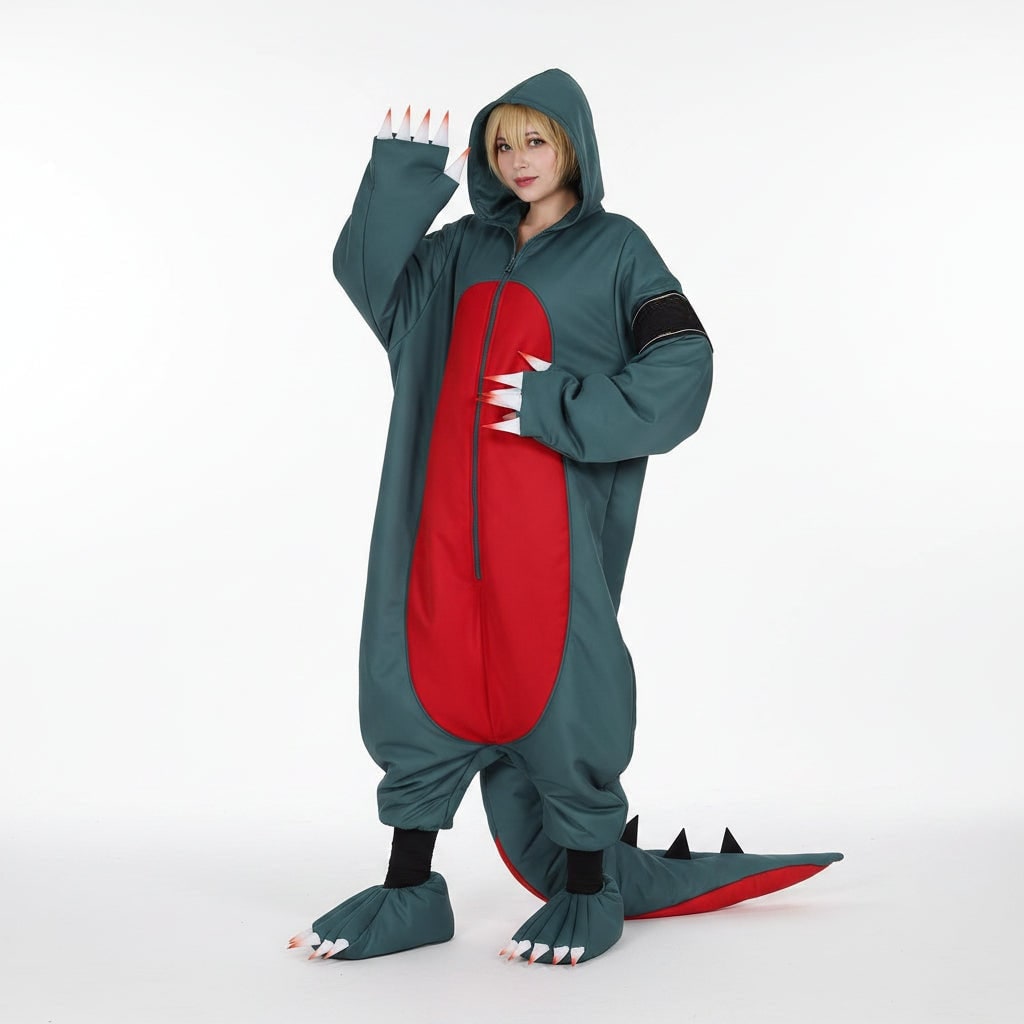 Halloween Cosplay Dinosaur Onesie Costume with Wig and Shoe Covers for Party and Roleplay - Image 1