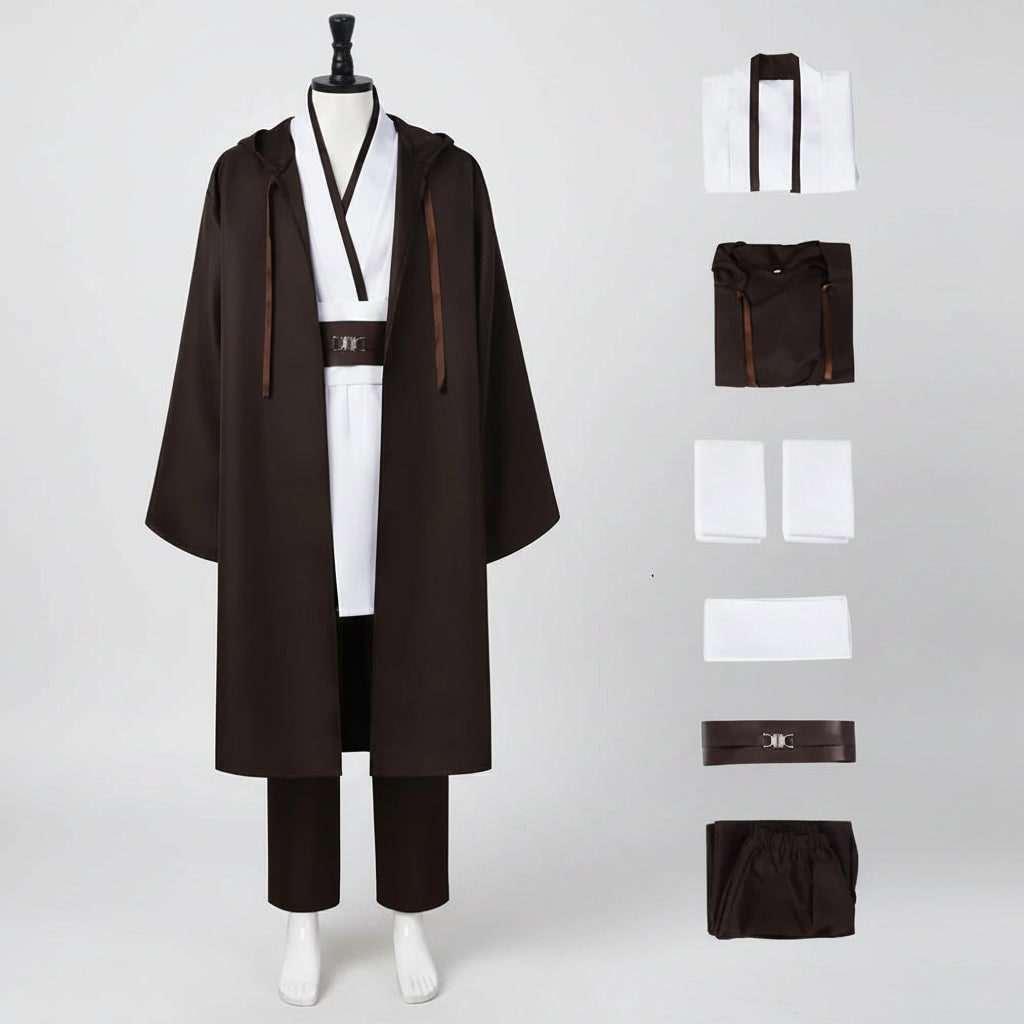 Halloween Cosplay Jedi Robe Costume with Hooded Tunic and Wide Sash Belt for Obi Wan Knight - Image 2