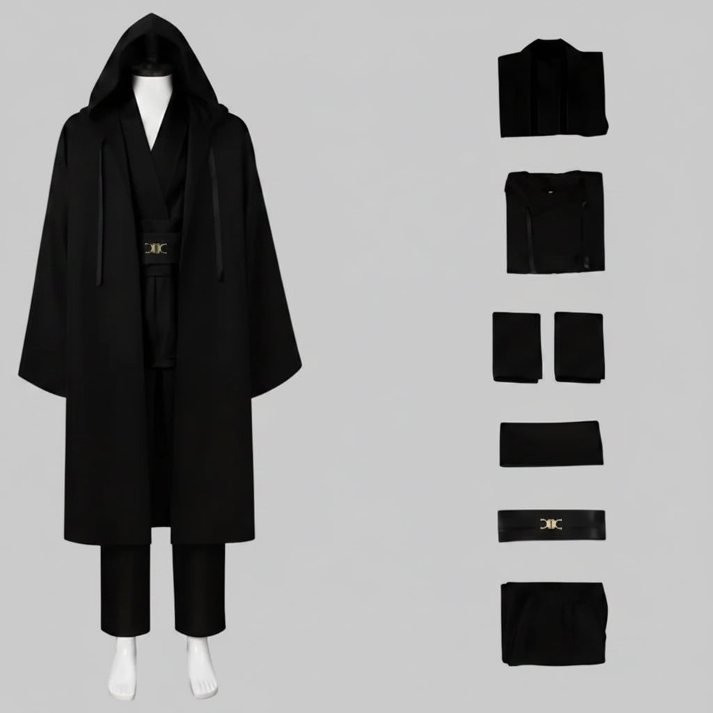 Halloween Cosplay Jedi Robe Costume with Hooded Tunic and Wide Sash Belt for Obi Wan Knight - Image 3