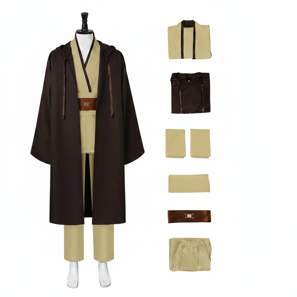 Halloween Cosplay Jedi Robe Costume with Hooded Tunic and Wide Sash Belt for Obi Wan Knight - Image 4
