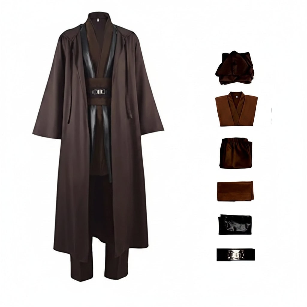 Halloween Cosplay Jedi Robe Costume with Hooded Tunic and Wide Sash Belt for Obi Wan Knight - Image 5
