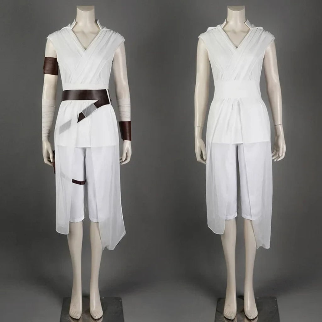 Halloween Cosplay Rey Costume with Draped Tunic Belt and Arm Wraps Adventure Set - Image 2