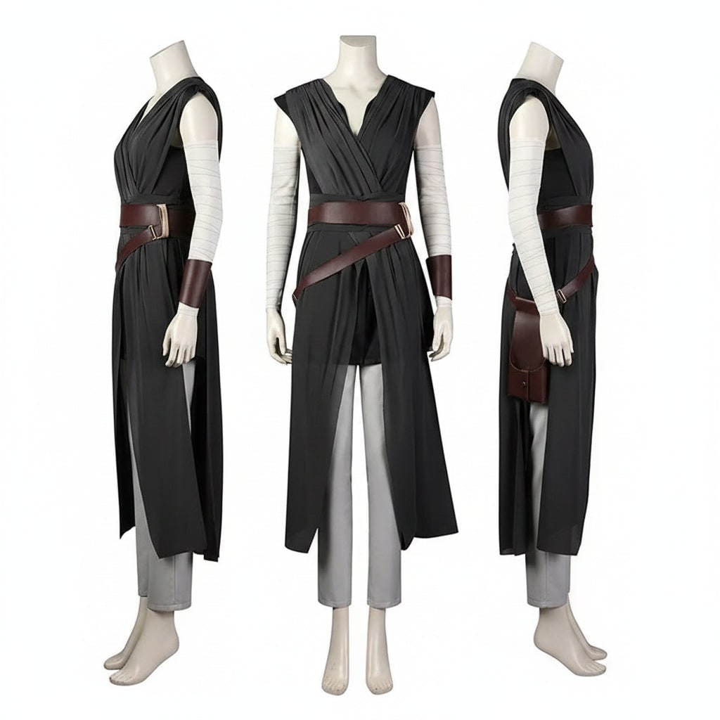 Halloween Cosplay Rey Costume with Draped Tunic Belt and Arm Wraps Adventure Set - Image 3
