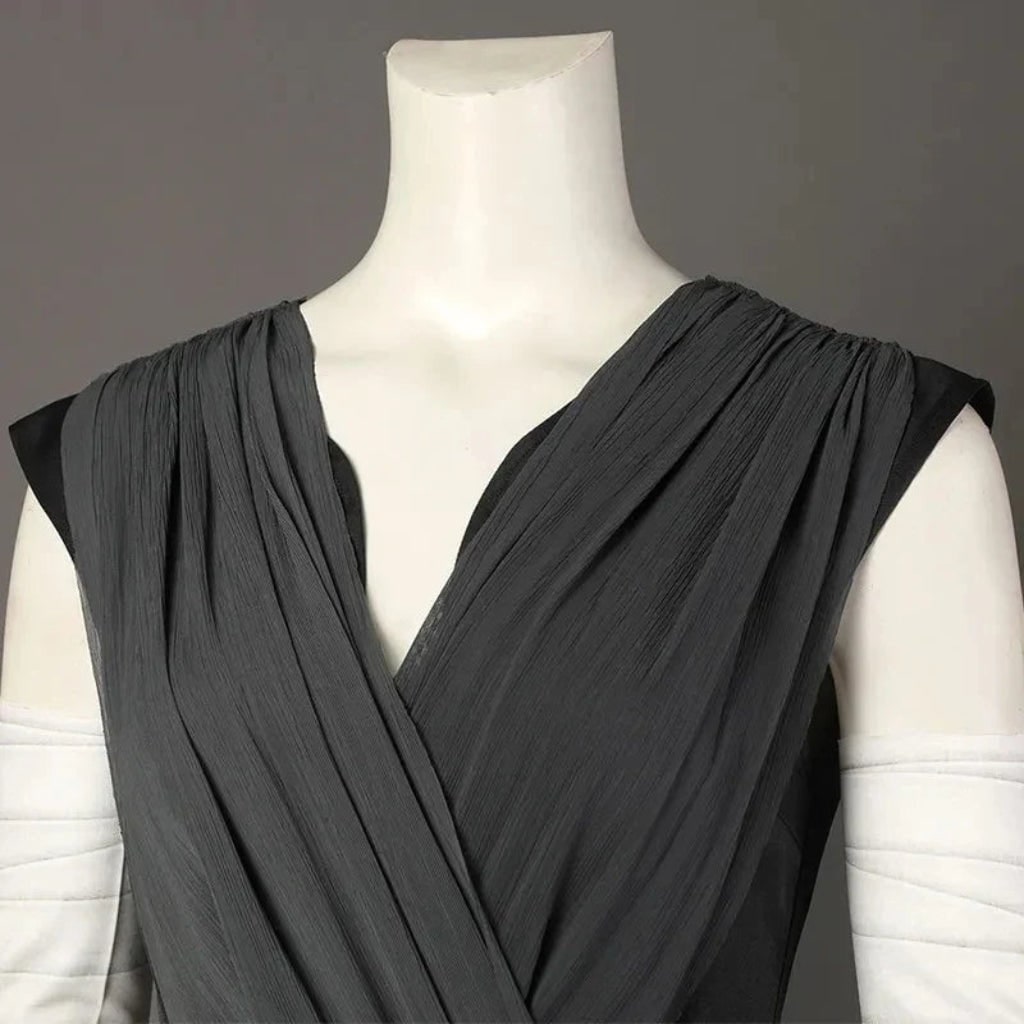 Halloween Cosplay Rey Costume with Draped Tunic Belt and Arm Wraps Adventure Set - Image 4