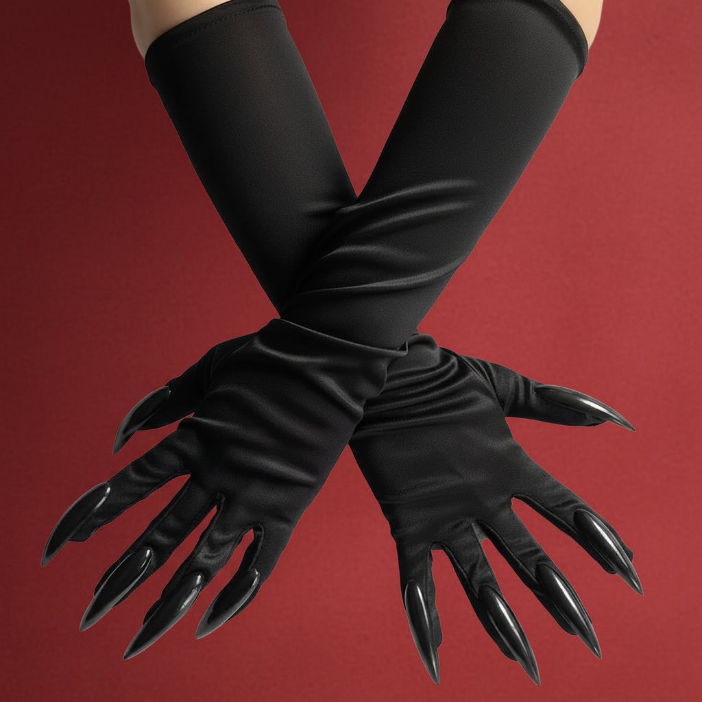 Halloween Costume Claw Gloves Elbow Length with Attached Black Talons for Witch Cosplay and Party - Image 1