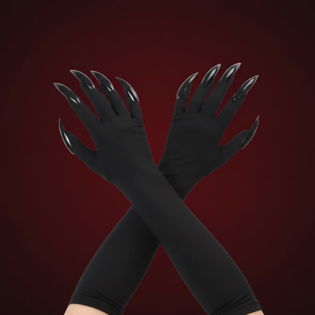 Halloween Costume Claw Gloves Elbow Length with Attached Black Talons for Witch Cosplay and Party - Image 2
