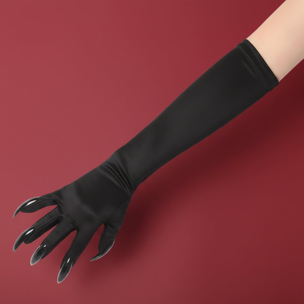 Halloween Costume Claw Gloves Elbow Length with Attached Black Talons for Witch Cosplay and Party - Image 3