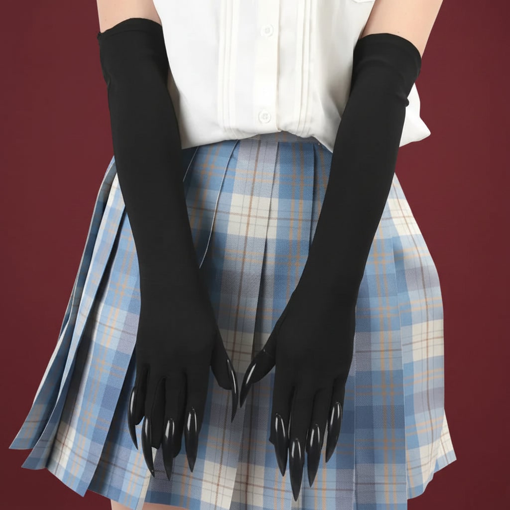 Halloween Costume Claw Gloves Elbow Length with Attached Black Talons for Witch Cosplay and Party - Image 6