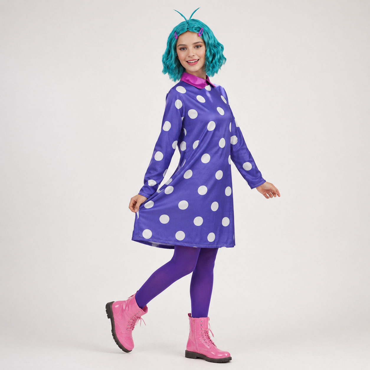 Halloween Costume Cosplay Polka Dot Dress with and Tights - Image 1