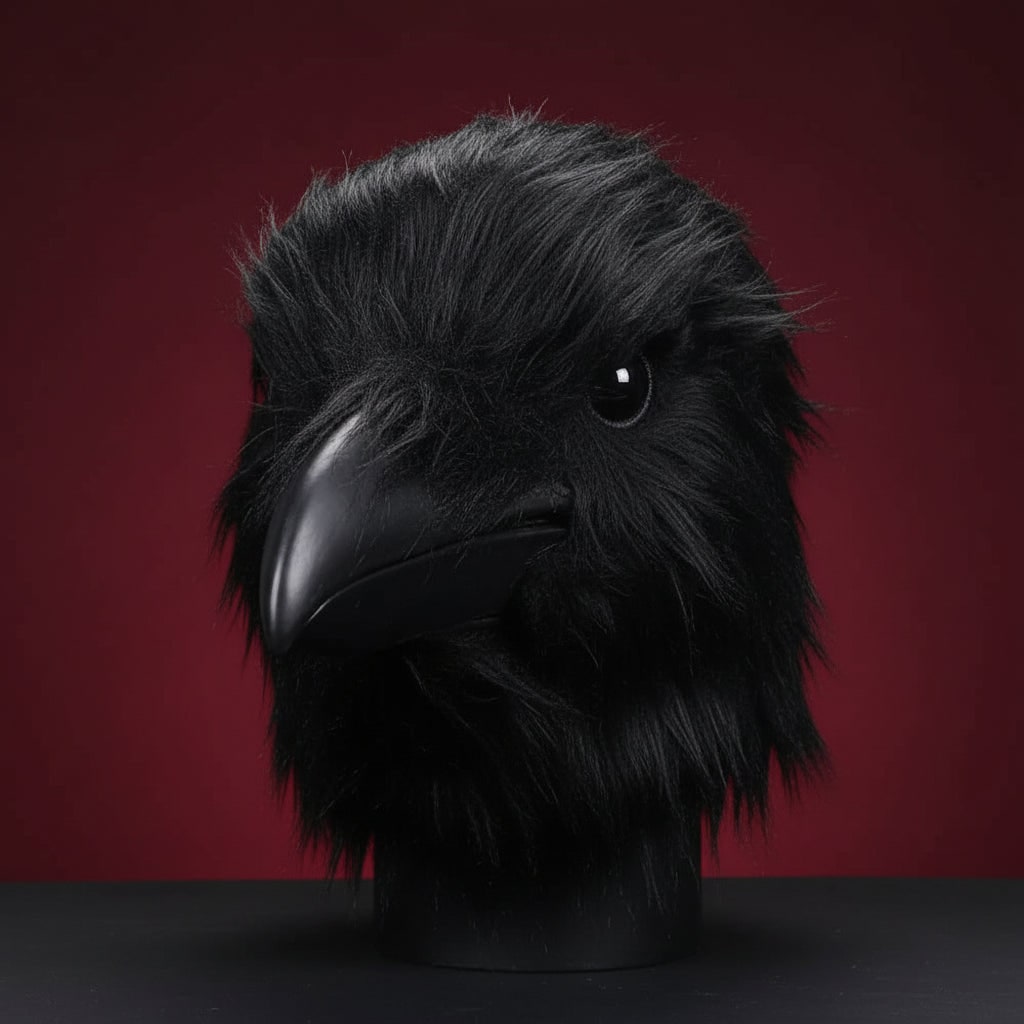Halloween Costume Crow Mask with Faux Fur and Molded Beak for Creepy Party Cosplay - Image 2