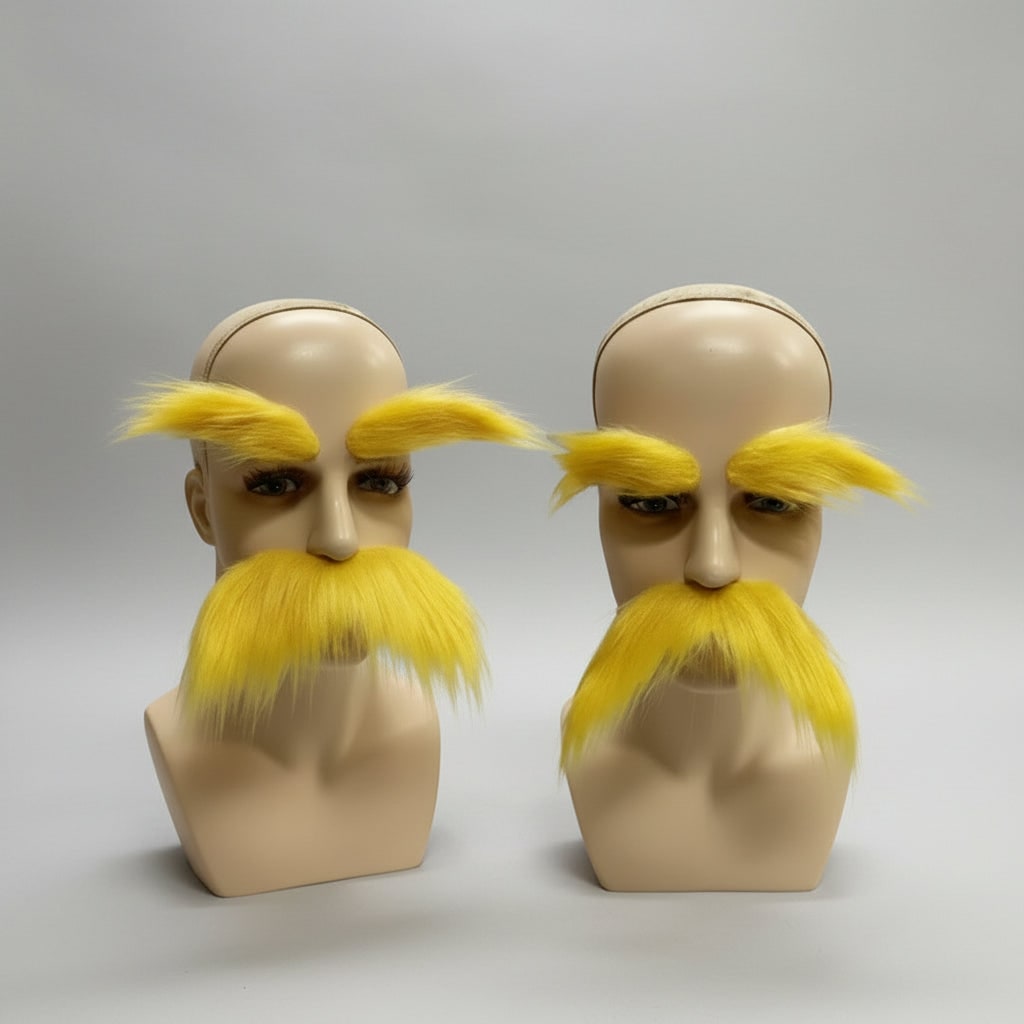 Halloween Costume Mustache and Fake Beard with Bushy Handlebar and Eyebrows Set for Party - Image 3