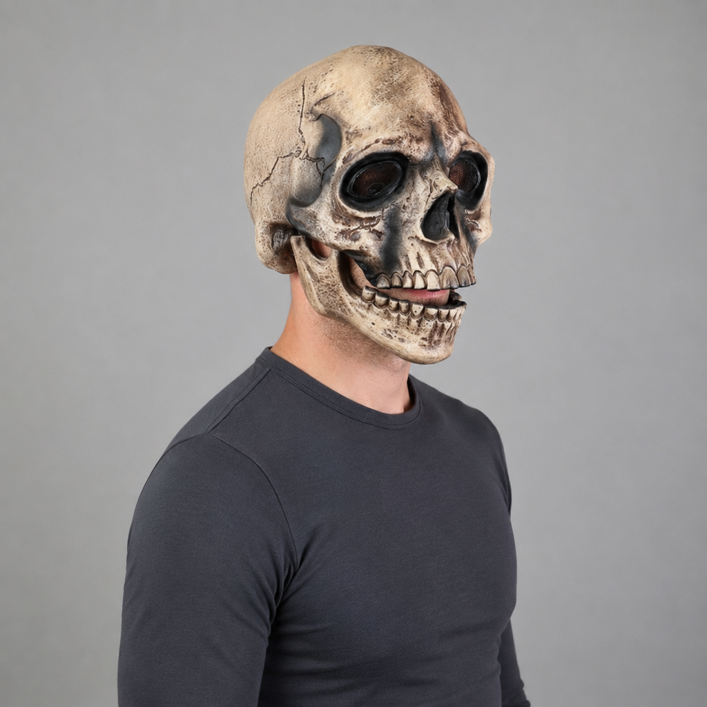 Halloween Costume Skull Mask with Hinged Moving Jaw and Creepy Realistic Bone Finish - Image 1