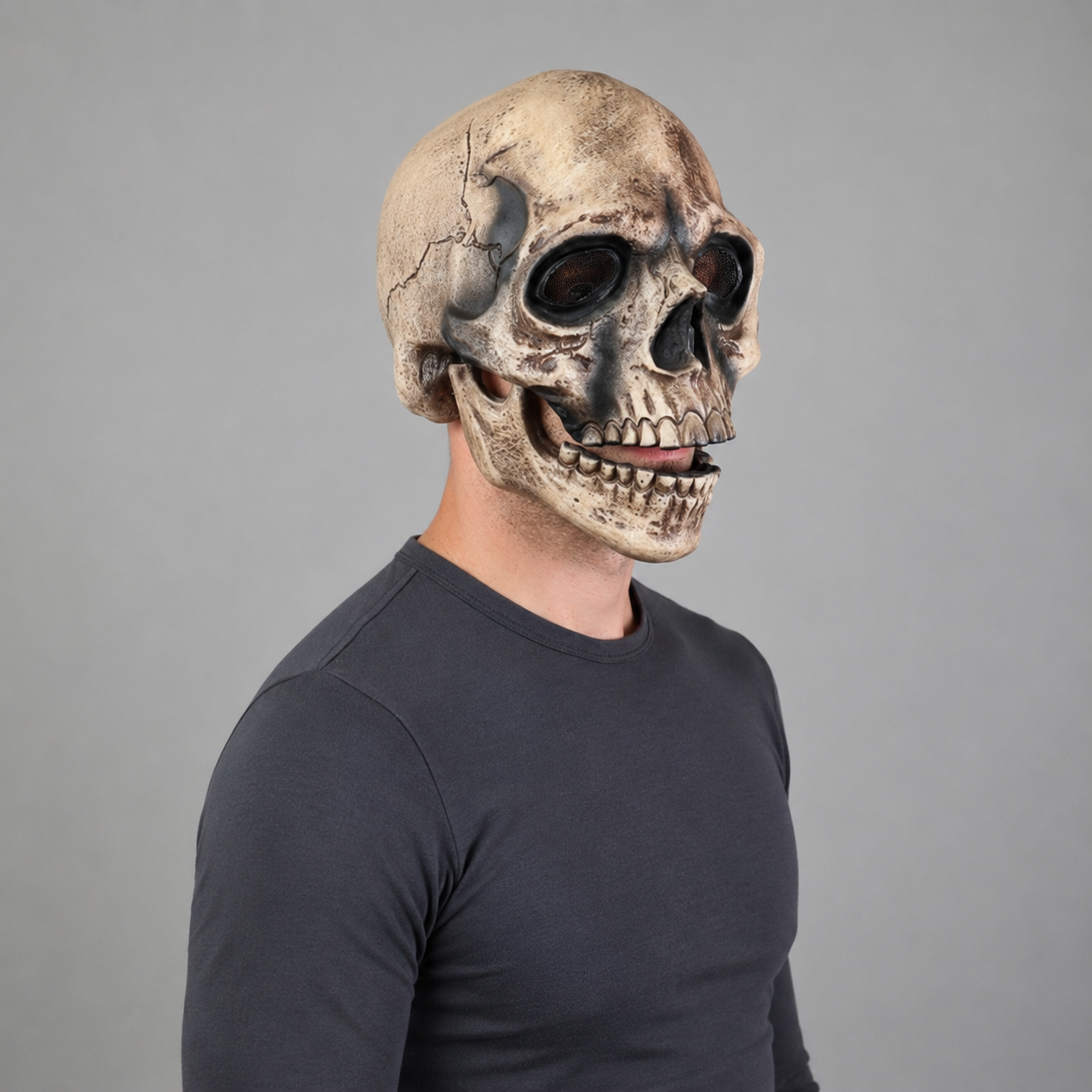 Halloween Costume Skull Mask with Hinged Moving Jaw and Creepy Realistic Bone Finish - Image 1