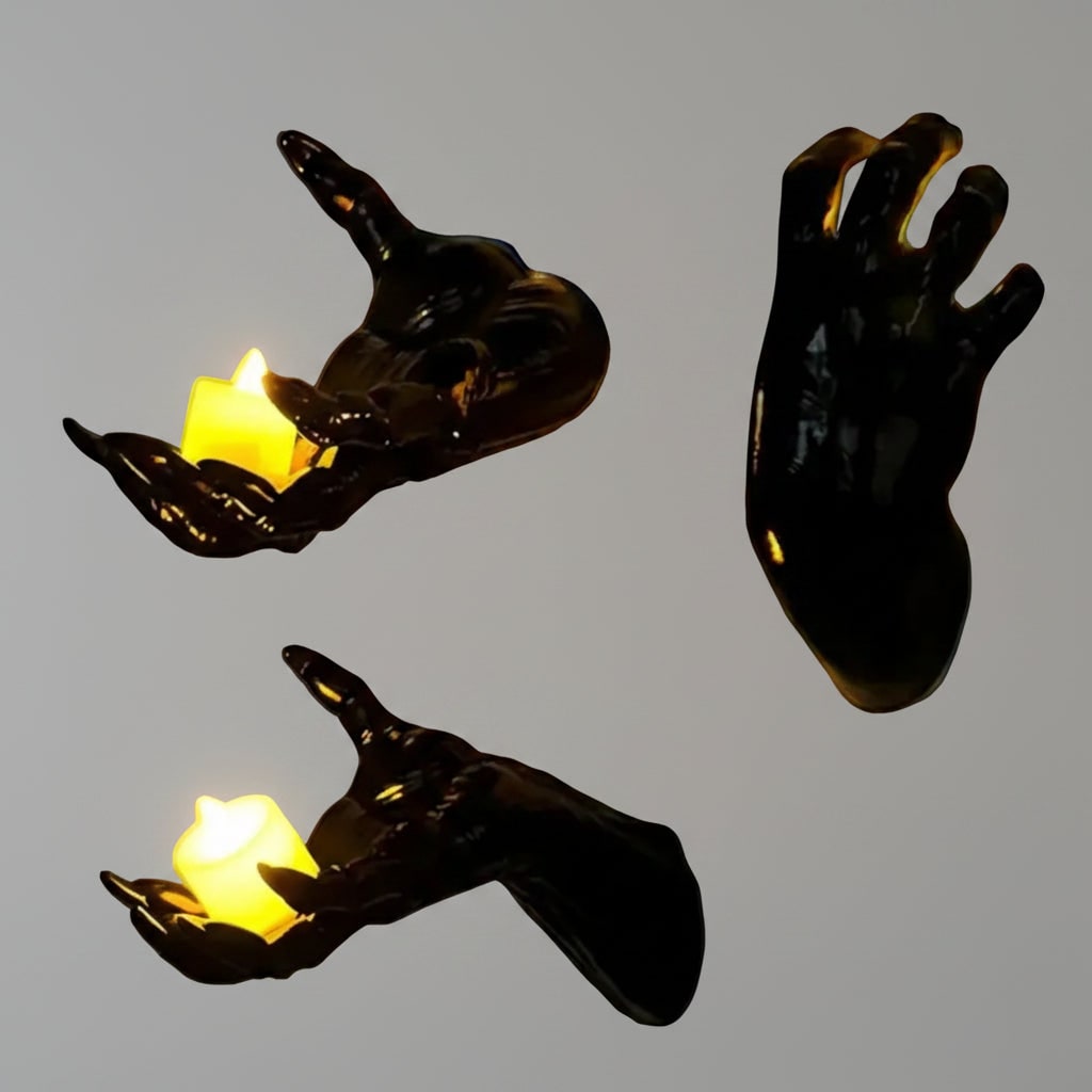 Halloween Creepy Hand Wall Decor Metal Artwork with Candle Holders for Spooky Gothic Decoration - Image 5