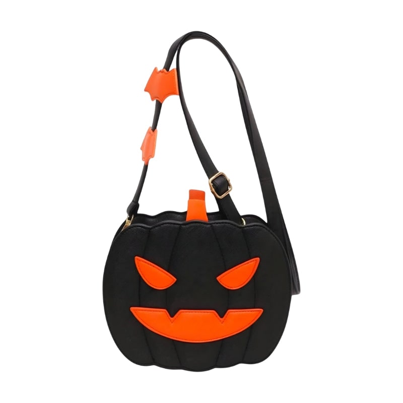 Halloween Crossbody Purse Pumpkin Shaped with Jack-O-Lantern Face and Adjustable Shoulder Strap - Image 1