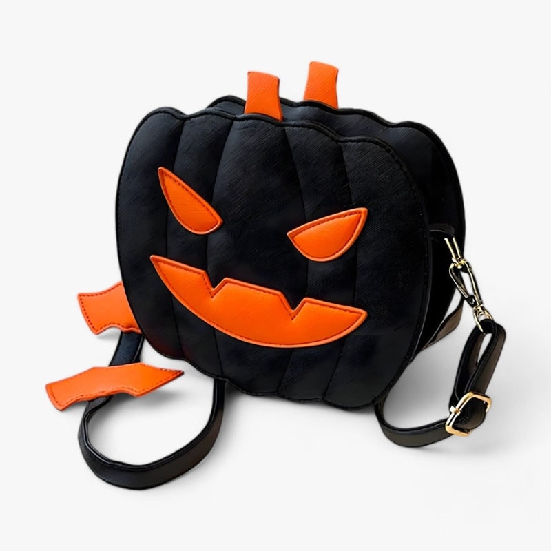 Halloween Crossbody Purse Pumpkin Shaped with Jack-O-Lantern Face and Adjustable Shoulder Strap - Image 3
